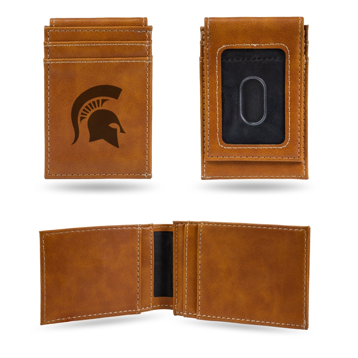 Rico LEFPW220101BR NCAA Michigan State Spartans Laser Engraved Brown Front Pocket Wallet