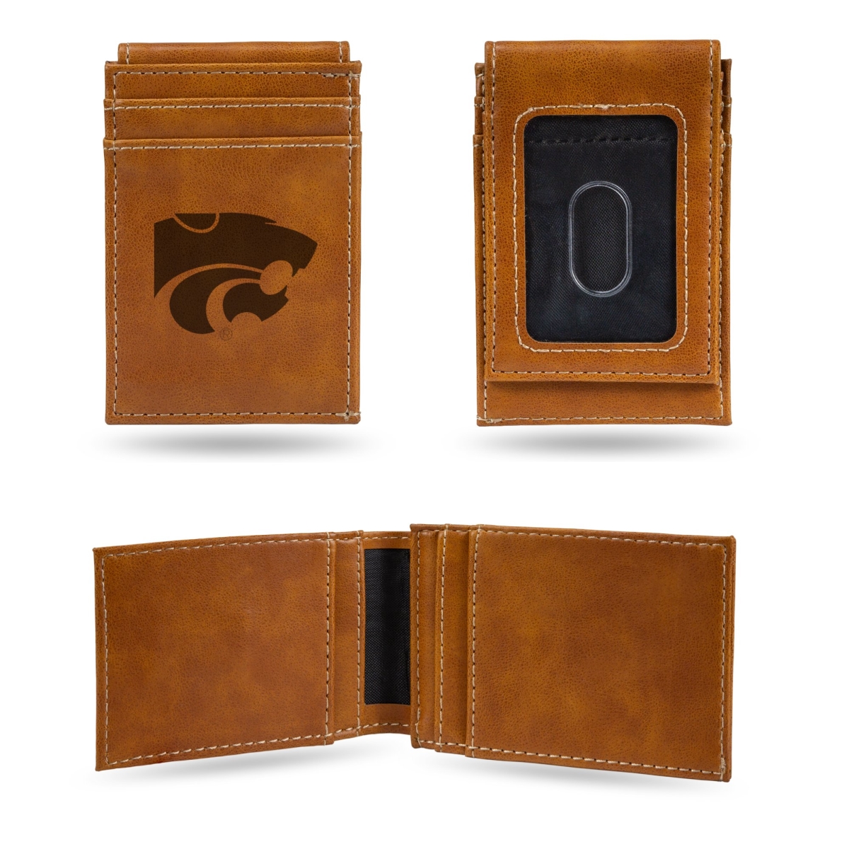 Rico LEFPW310201BR NCAA Kansas State Wildcats University Laser Engraved Brown Front Pocket Wallet
