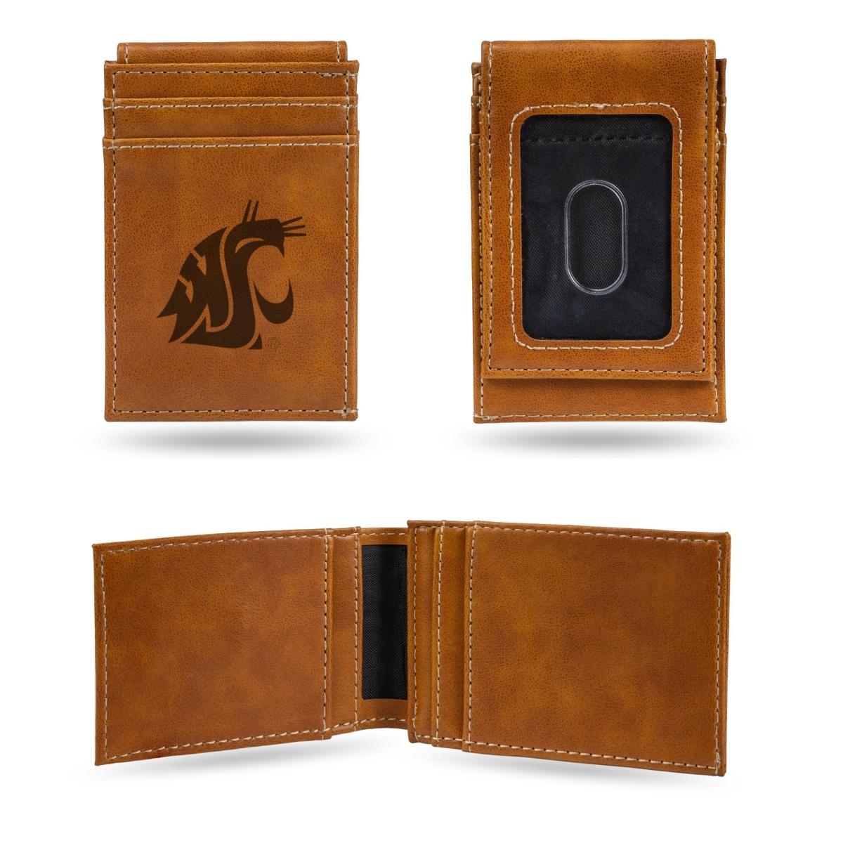 Rico LEFPW490101BR NCAA Washington State Cougars Laser Engraved Brown Front Pocket Wallet