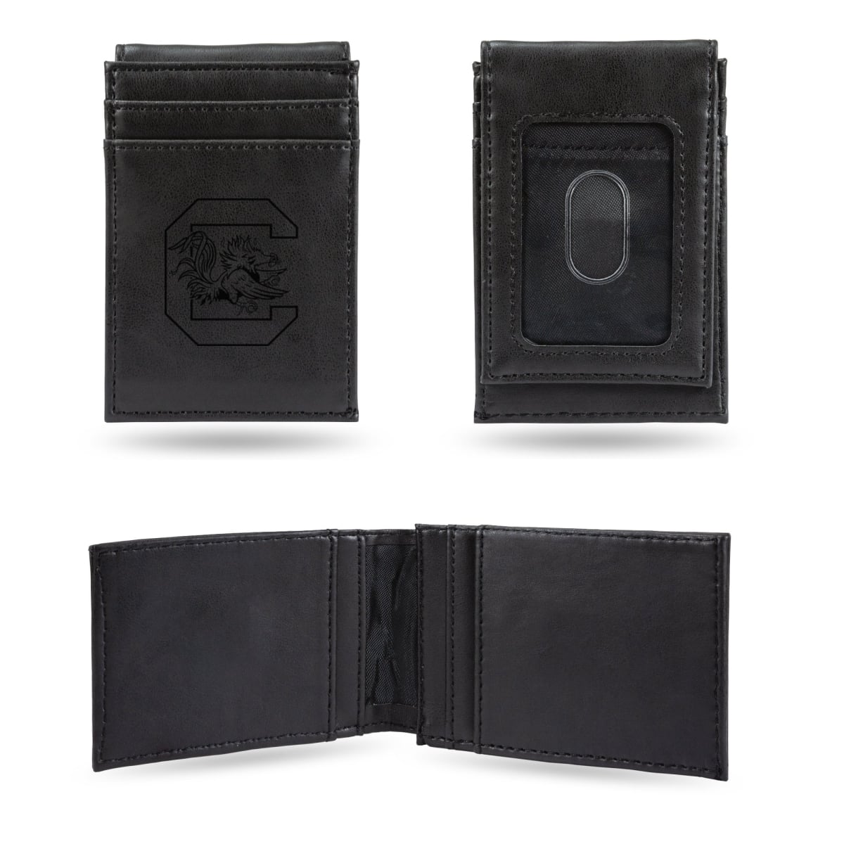 Rico LEFPW120101BK NCAA South Carolina Gamecocks University Laser Engraved Black Front Pocket Wallet