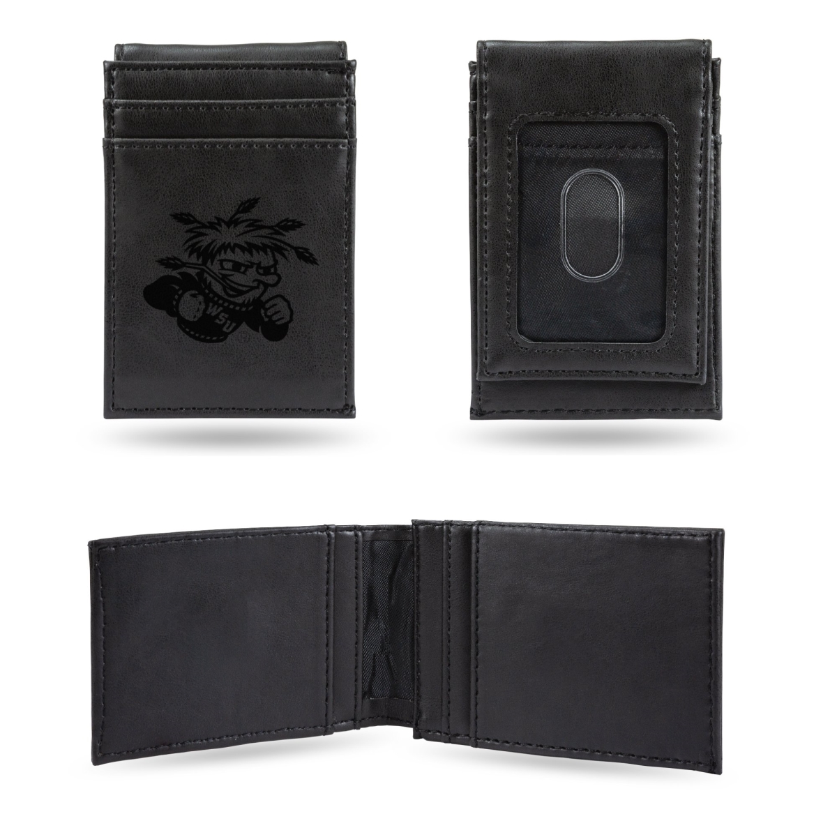 Rico LEFPW310301BK NCAA Wichita State Shockers Laser Engraved Black Front Pocket Wallet