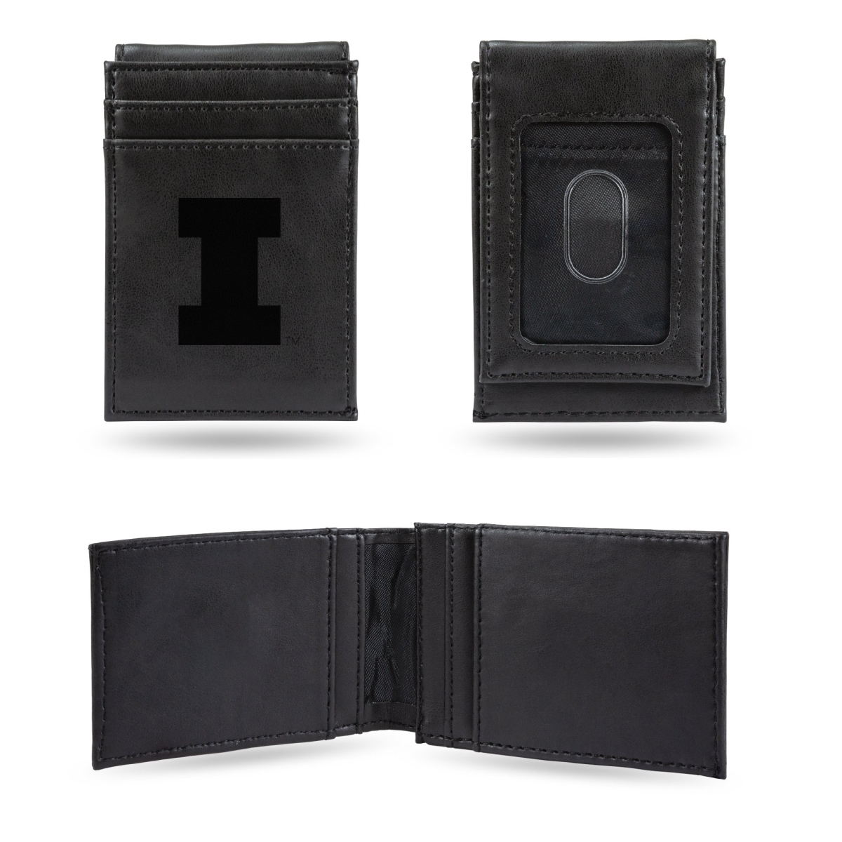Rico LEFPW400101BK NCAA Illinois Fighting Illini Laser Engraved Black Front Pocket Wallet