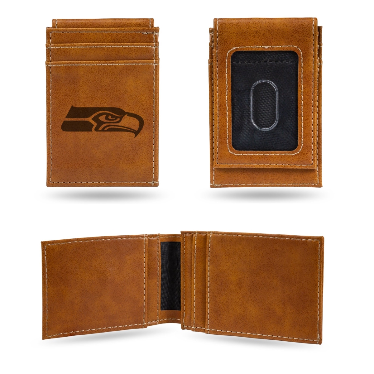 Picture of Rico LEFPW2901BR NFL Seattle Seahawks Laser Engraved Brown Front Pocket Wallet