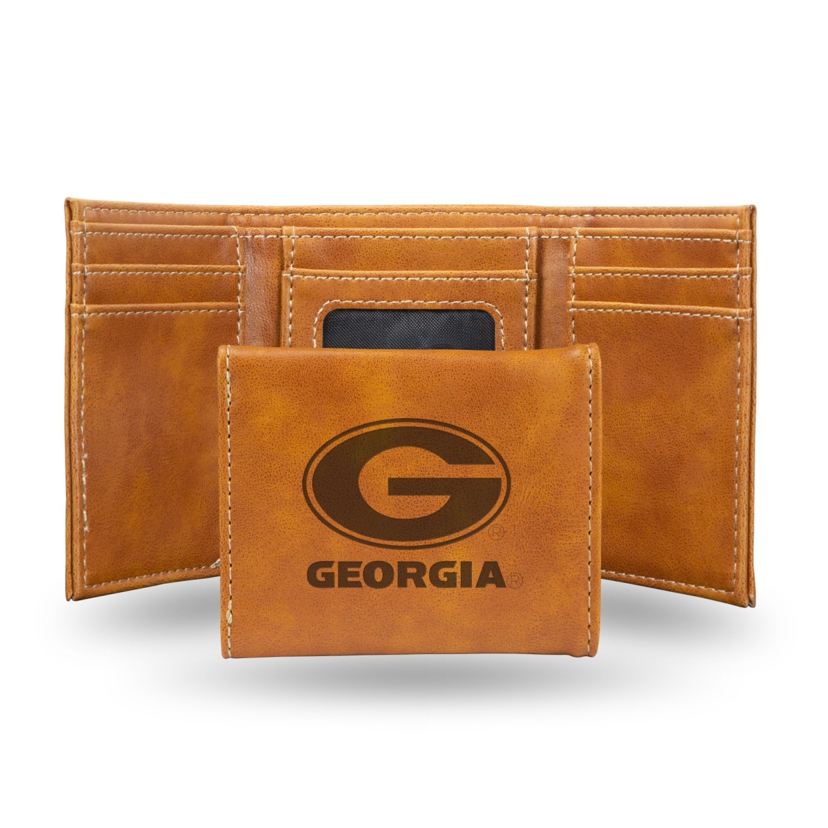 Picture of Rico LETRI110101BR NCAA Georgia Bulldogs University Laser Engraved Brown Trifold Wallet