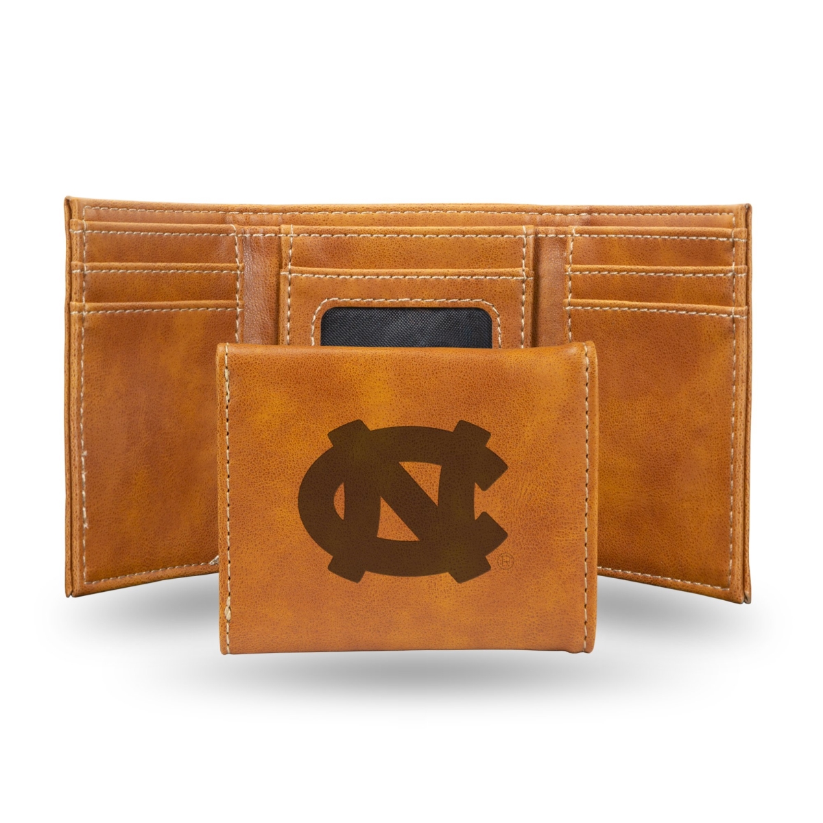 Rico LETRI130101BR NCAA North Carolina Tar Heels Laser Engraved Brown Trifold Wallet