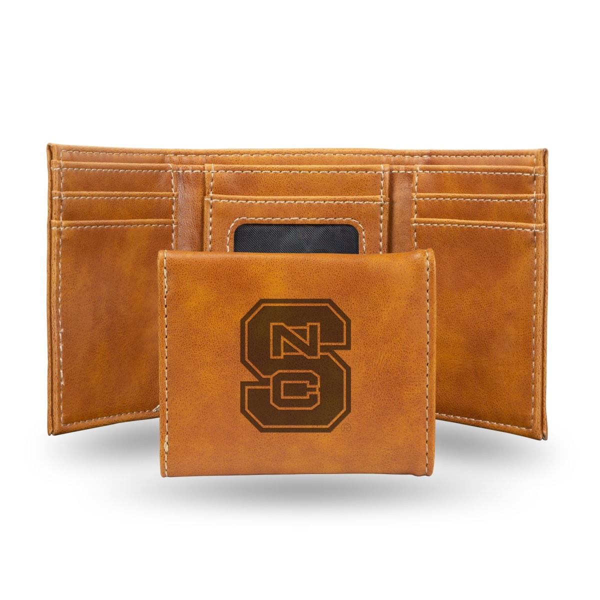 Rico LETRI130201BR NCAA North Carolina Wolfpack Laser Engraved Brown Trifold Wallet