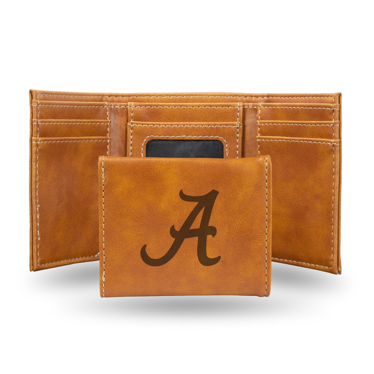 Picture of Rico LETRI150101BR NCAA Alabama Crimson Tide Laser Engraved Brown Trifold Wallet