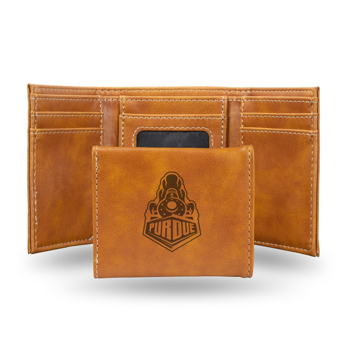 Rico LETRI200201BR NCAA Purdue Boilermakers Laser Engraved Brown Trifold Wallet
