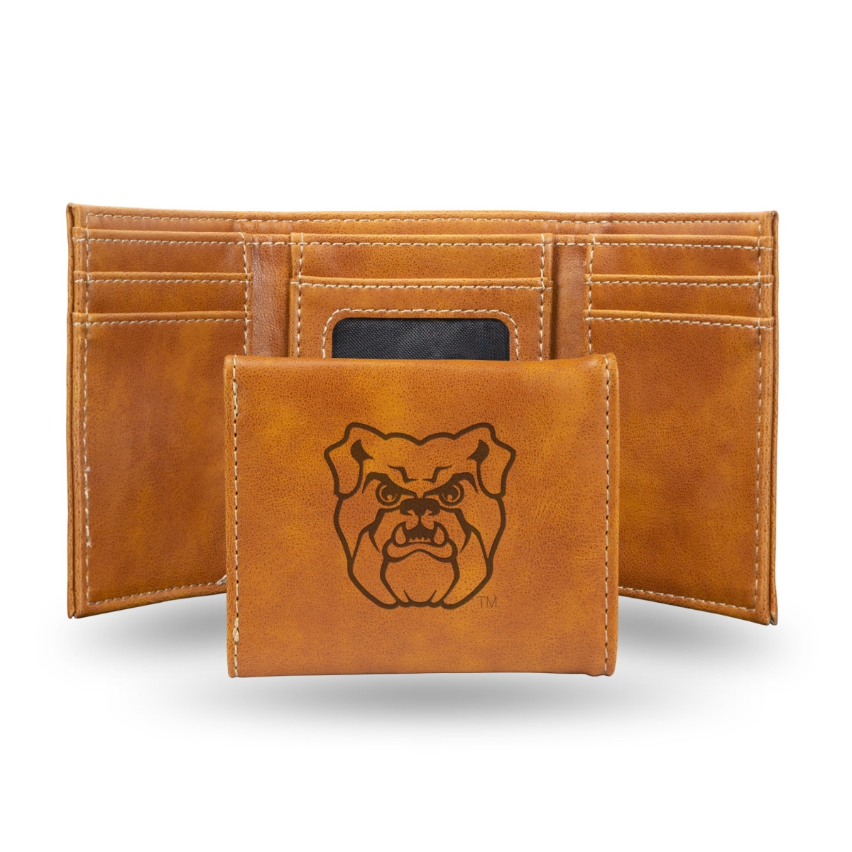 Picture of Rico LETRI200601BR NCAA Butler Bulldogs Laser Engraved Brown Trifold Wallet