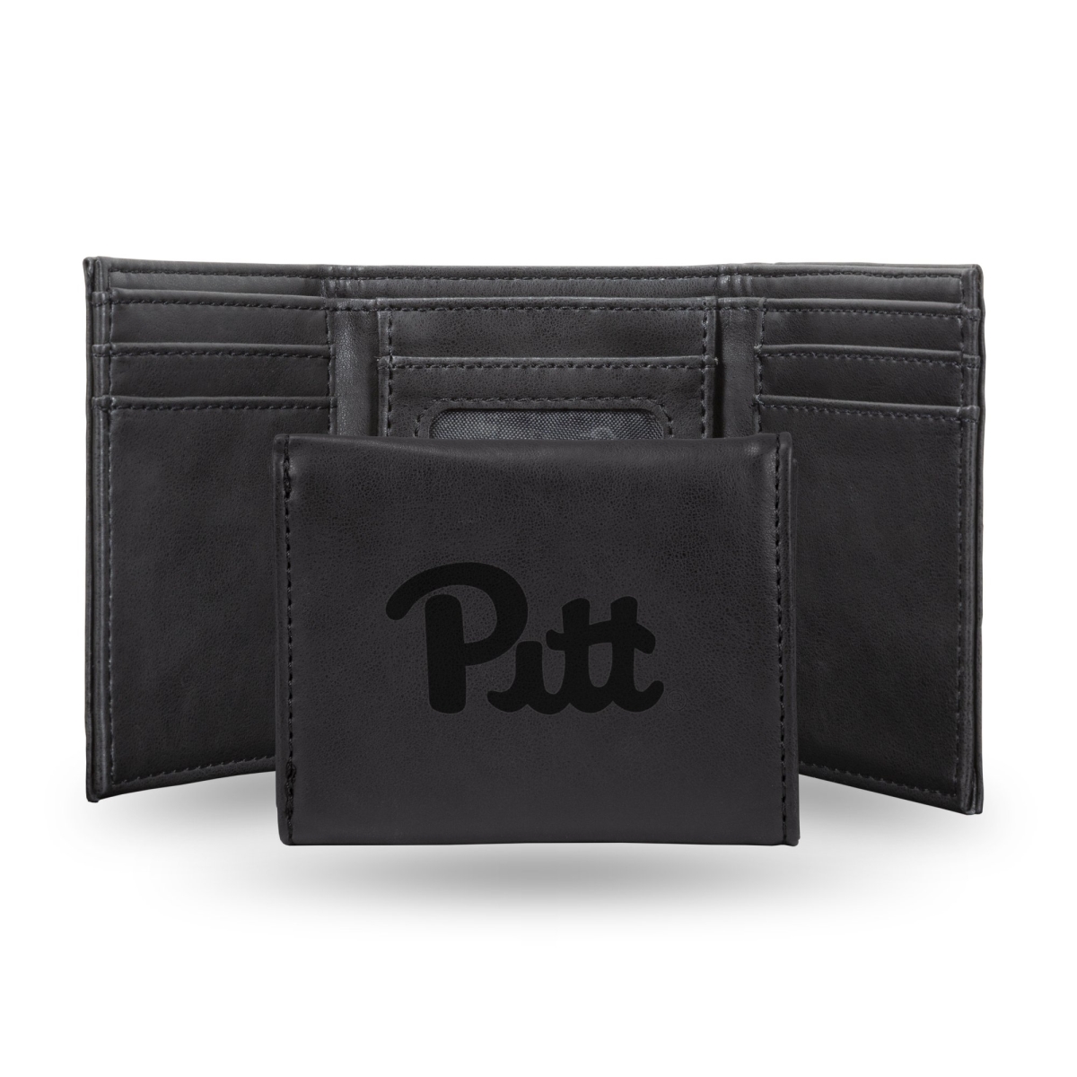Rico LETRI210401BK NCAA Pitt Panthers Laser Engraved Black Trifold Wallet
