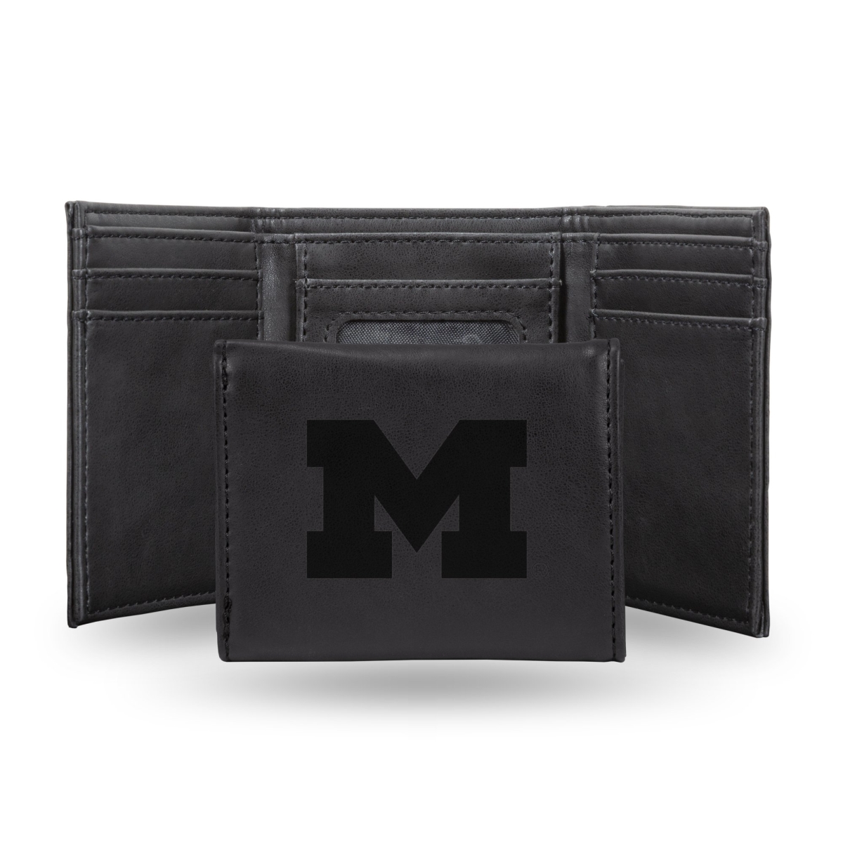 Rico LETRI220001BK NCAA Michigan Wolverines Laser Engraved Black Trifold Wallet