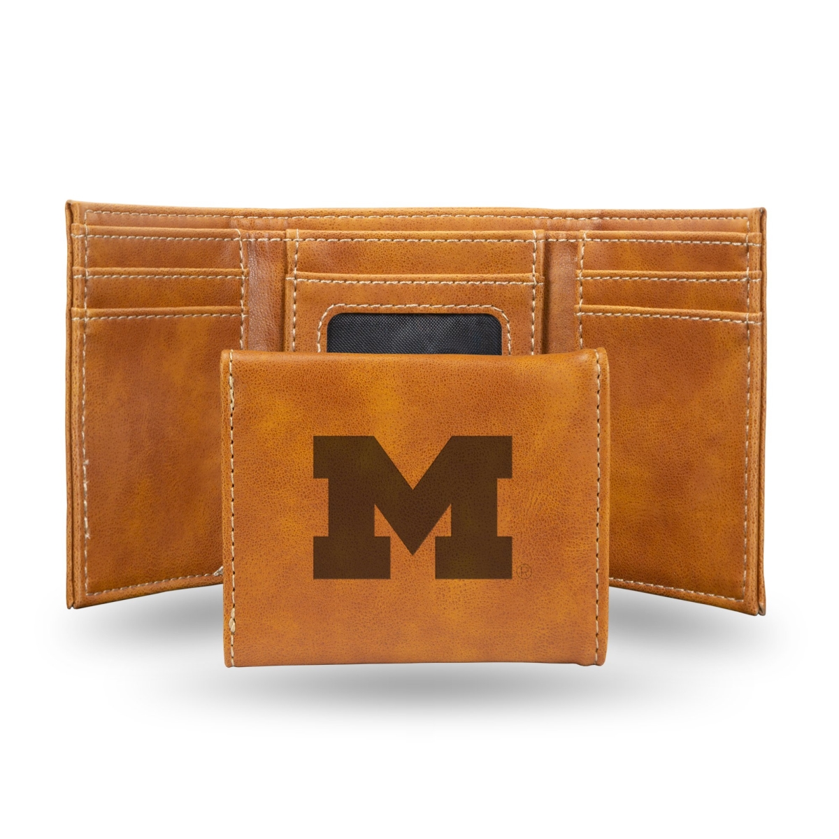 Rico  NCAA Michigan Wolverines Laser Engraved Brown Trifold Wallet