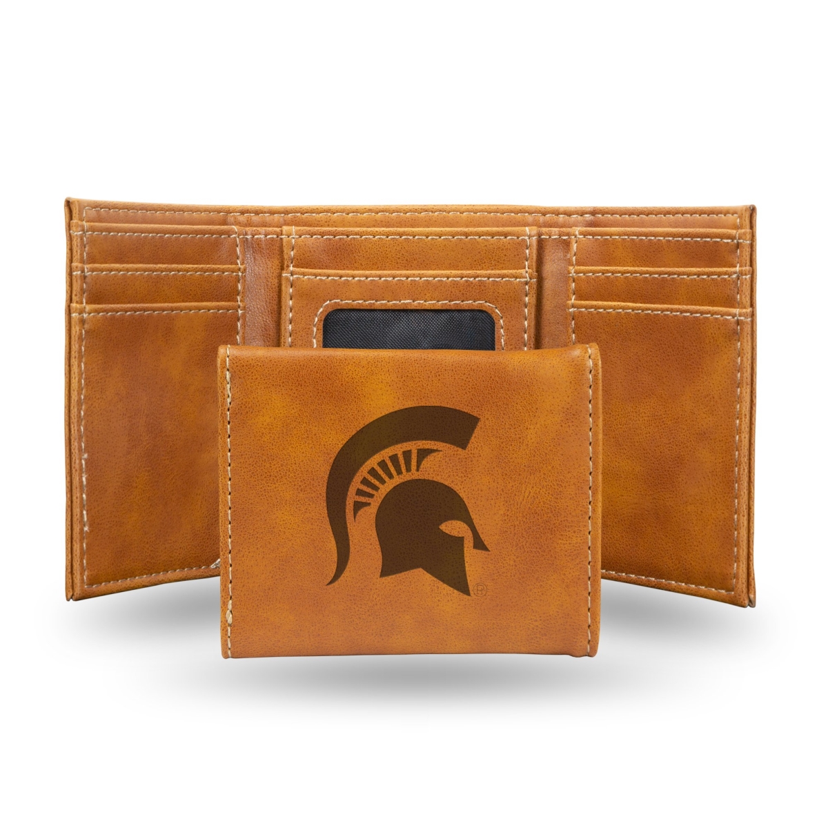 Rico LETRI220101BR NCAA Michigan State Spartans Laser Engraved Brown Trifold Wallet
