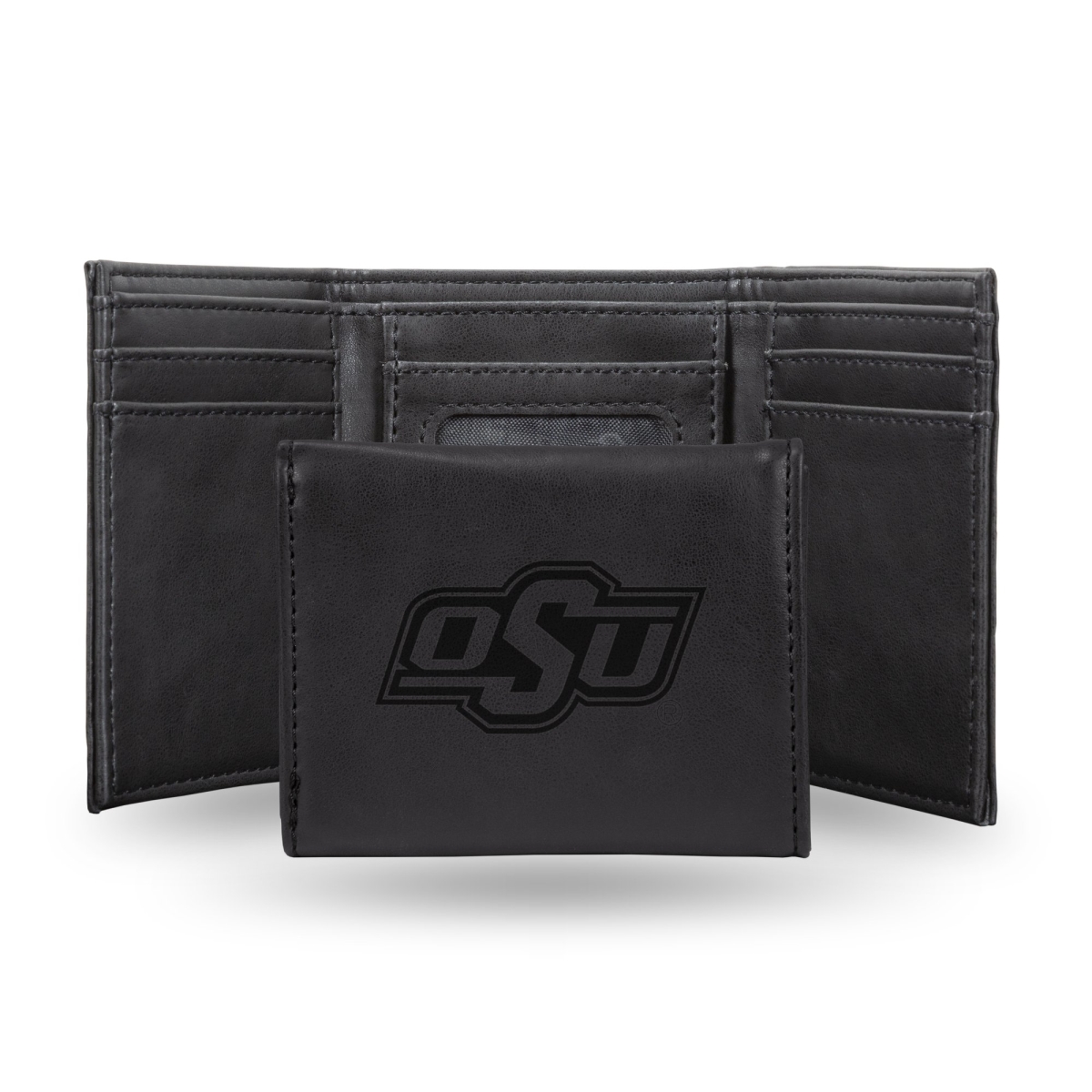 Rico LETRI230001BK NCAA Oklahoma State Cowboys Laser Engraved Black Trifold Wallet