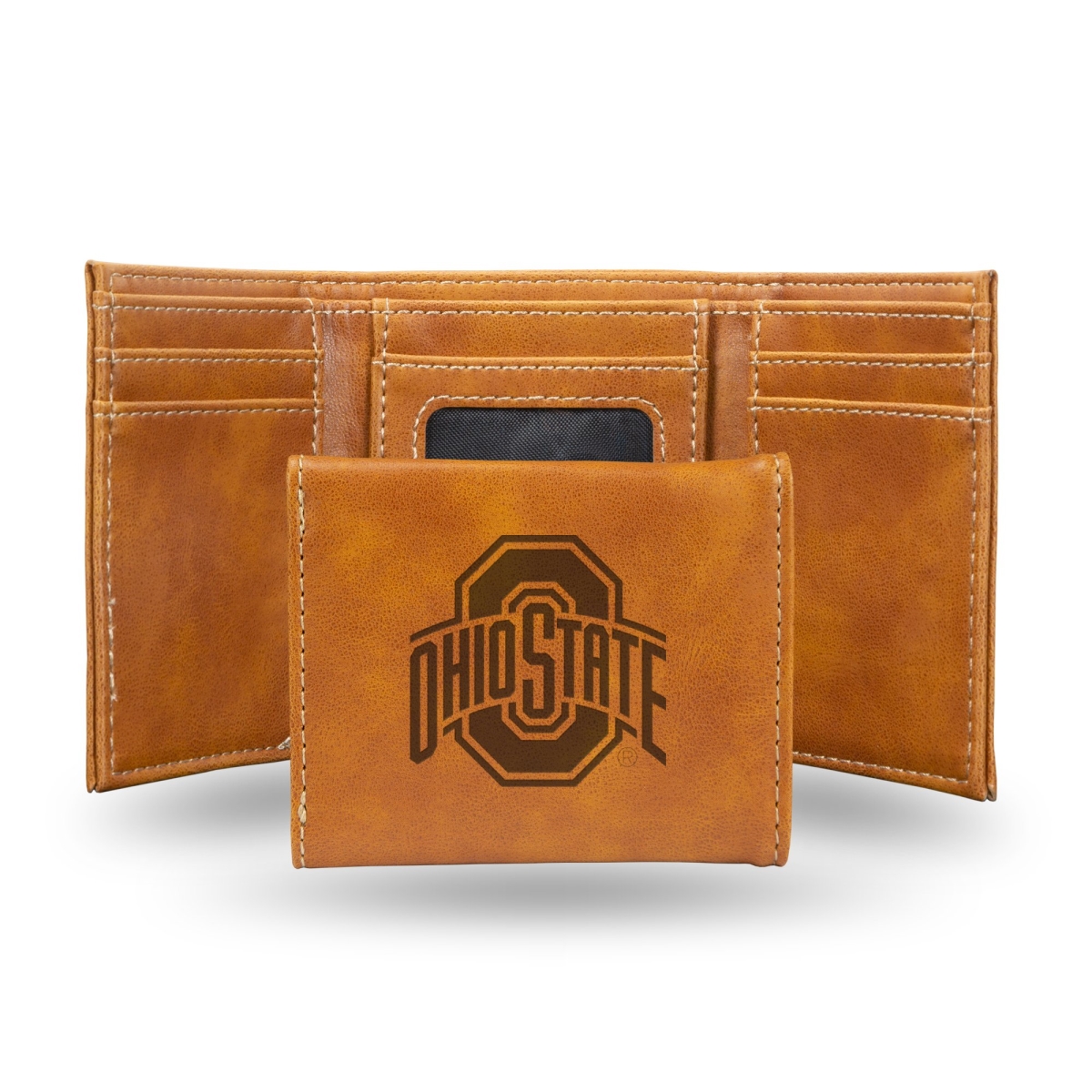 Rico  NCAA Ohio State Buckeyes Laser Engraved Brown Trifold Wallet
