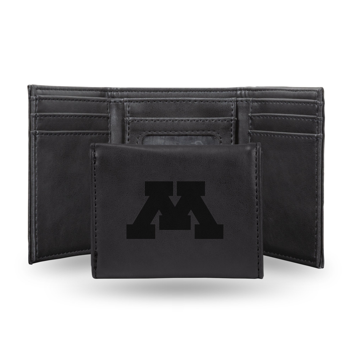 Rico LETRI380101BK NCAA Minnesota Golden Gophers University Laser Engraved Black Trifold Wallet