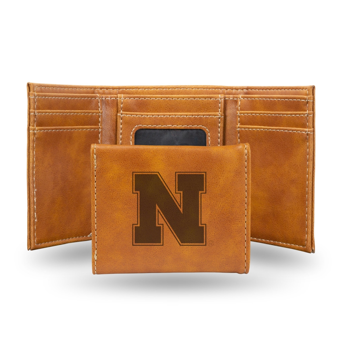 Rico LETRI410101BR NCAA Nebraska Cornhuskers University Laser Engraved Brown Trifold Wallet