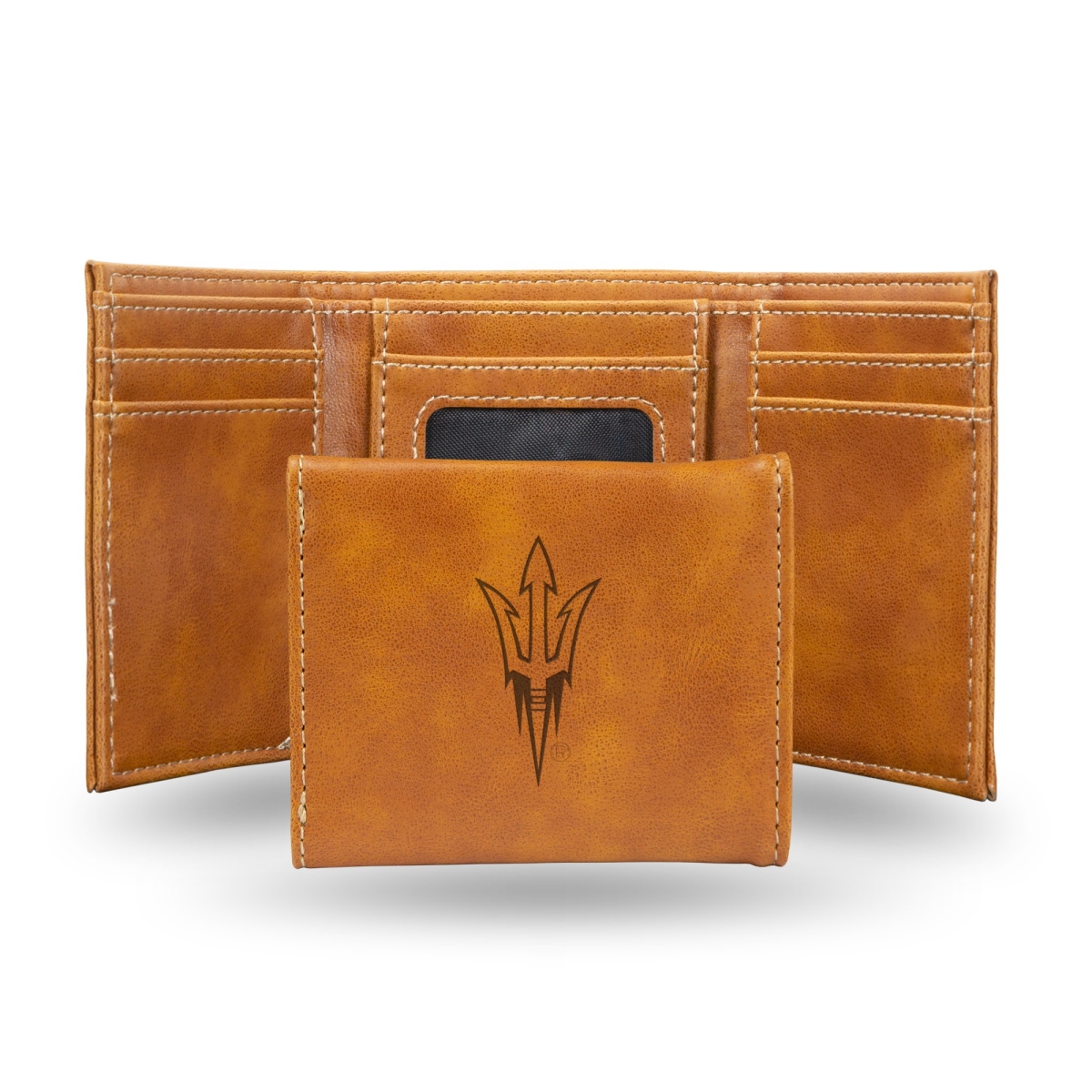 Rico LETRI460201BR NCAA Arizona State Sun Devils Laser Engraved Brown Trifold Wallet