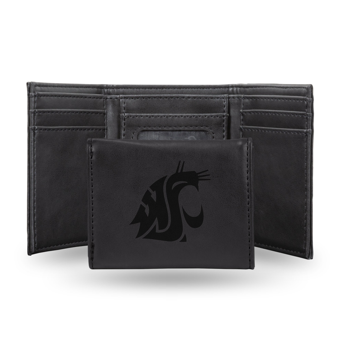 Rico LETRI490101BK NCAA Washington State Cougars Laser Engraved Black Trifold Wallet