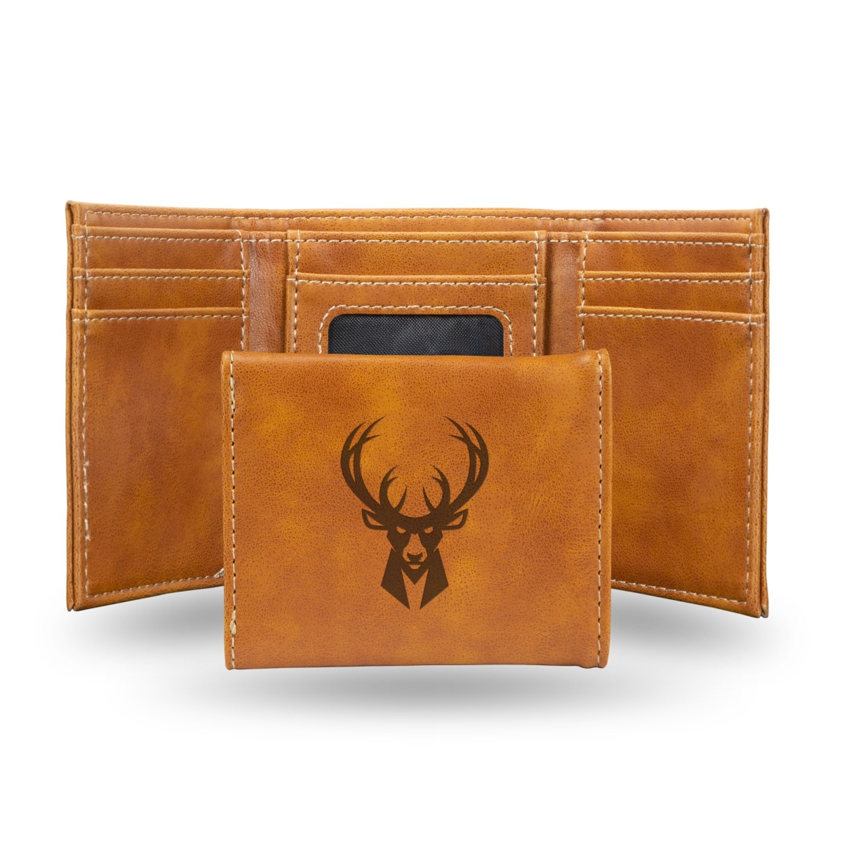 Rico  NBA Milwaukee Bucks Laser Engraved Brown Trifold Wallet