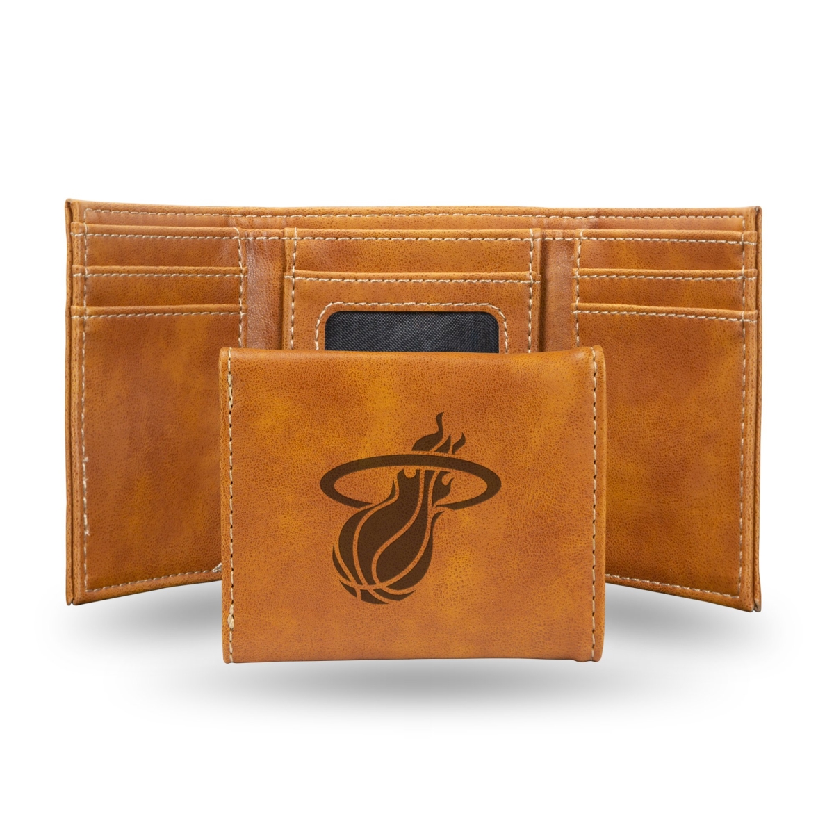 NBA Miami Heat Laser Engraved Wallet - Brown - Trifold - Officially Licensed