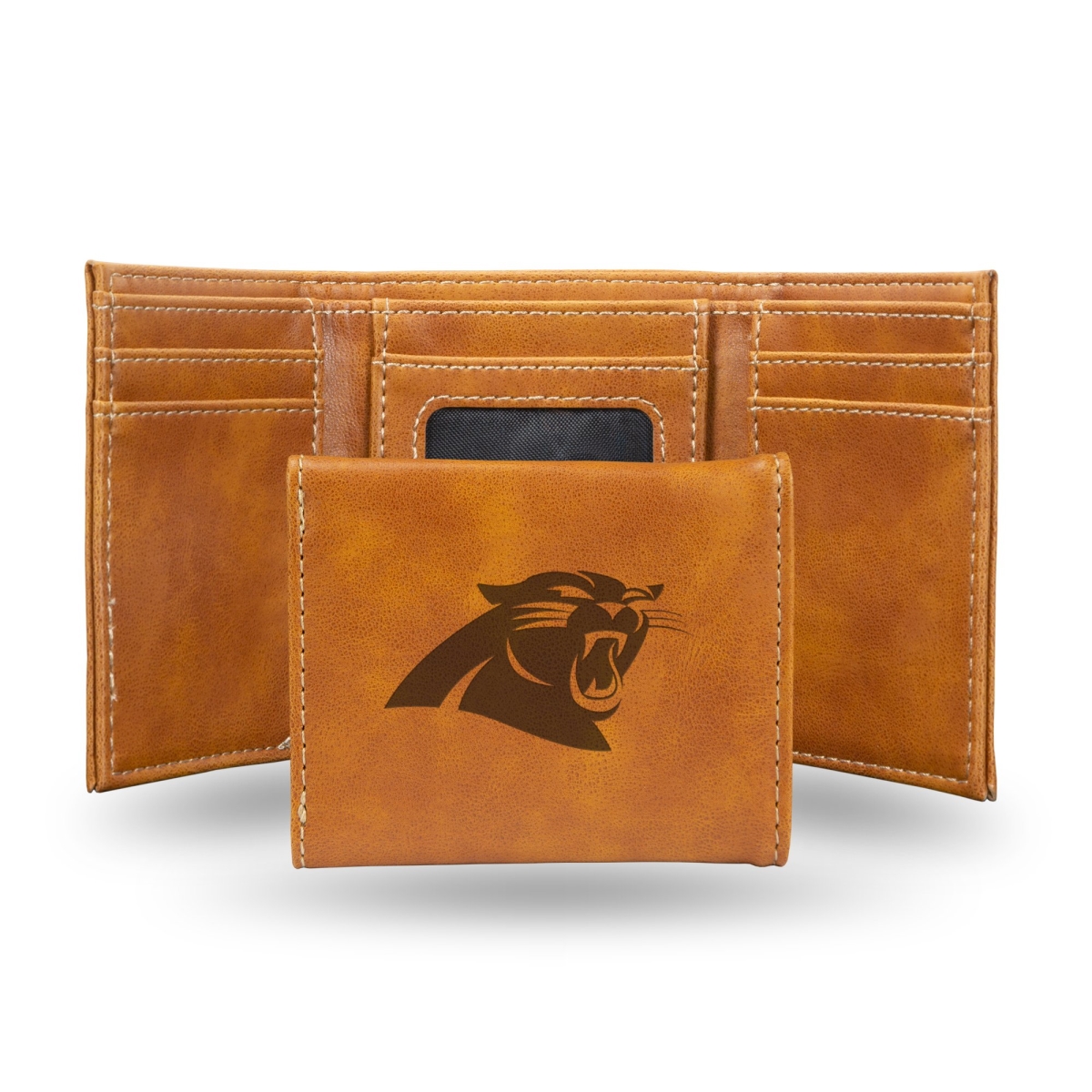 Rico  NFL Carolina Panthers Laser Engraved Brown Trifold Wallet