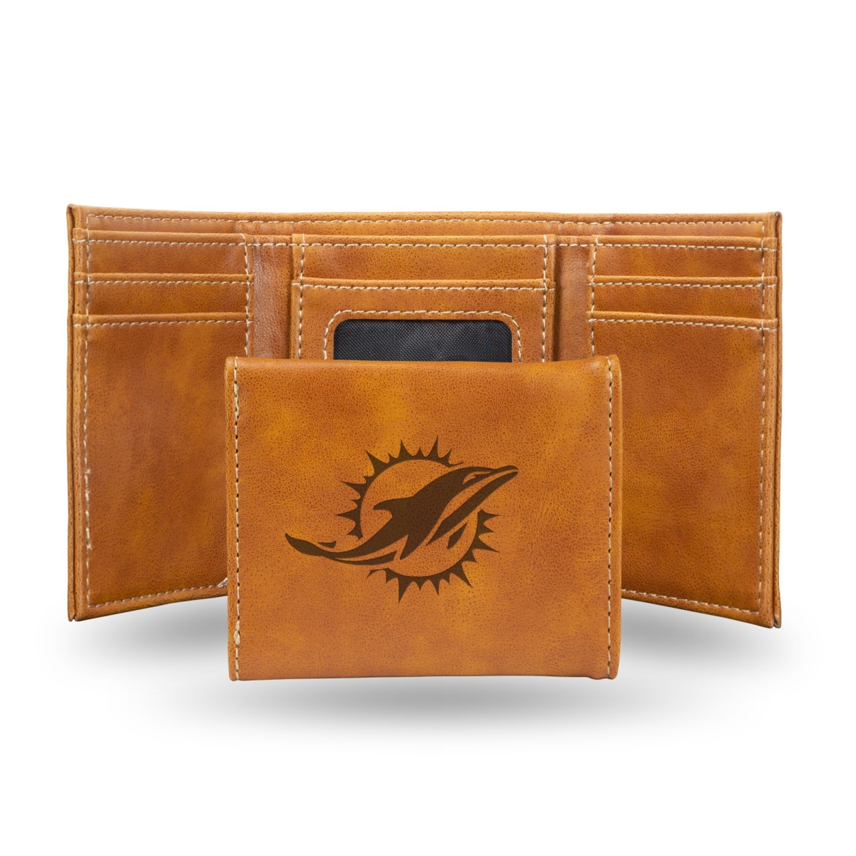 Picture of Rico LETRI1101BR NFL Miami Dolphins Laser Engraved Brown Trifold Wallet