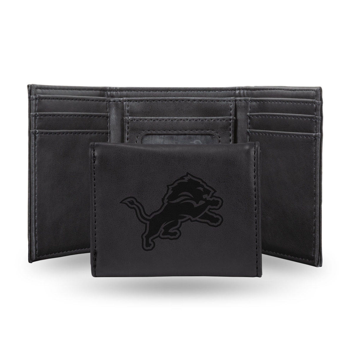 Rico  NFL Detroit Lions Laser Engraved Black Trifold Wallet
