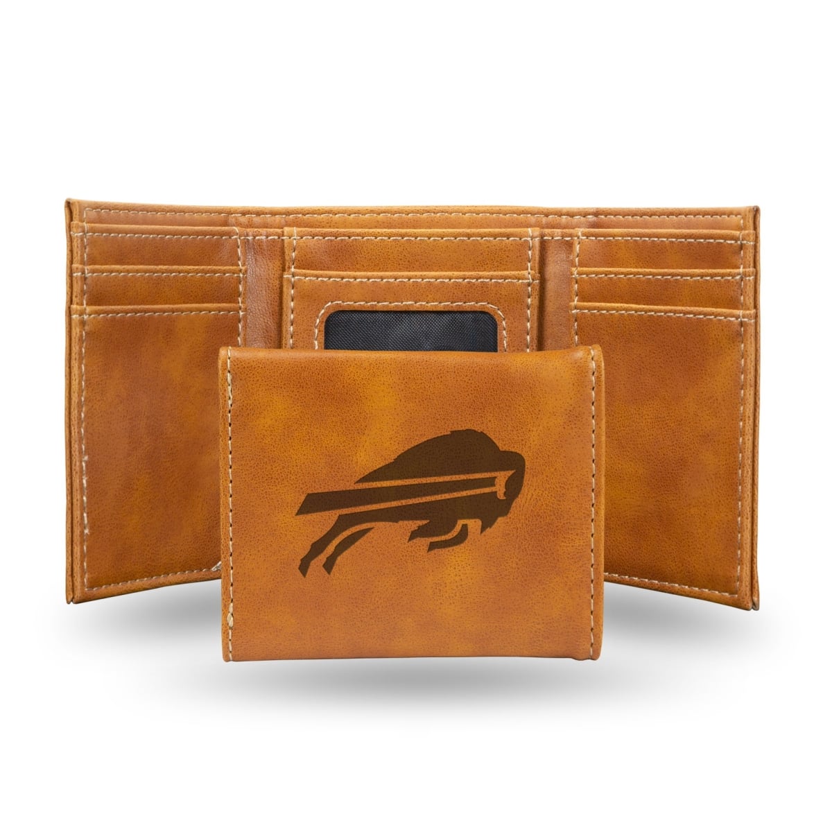 NFL Buffalo Bills Laser Engraved Wallet - Brown - Trifold - Officially Licensed