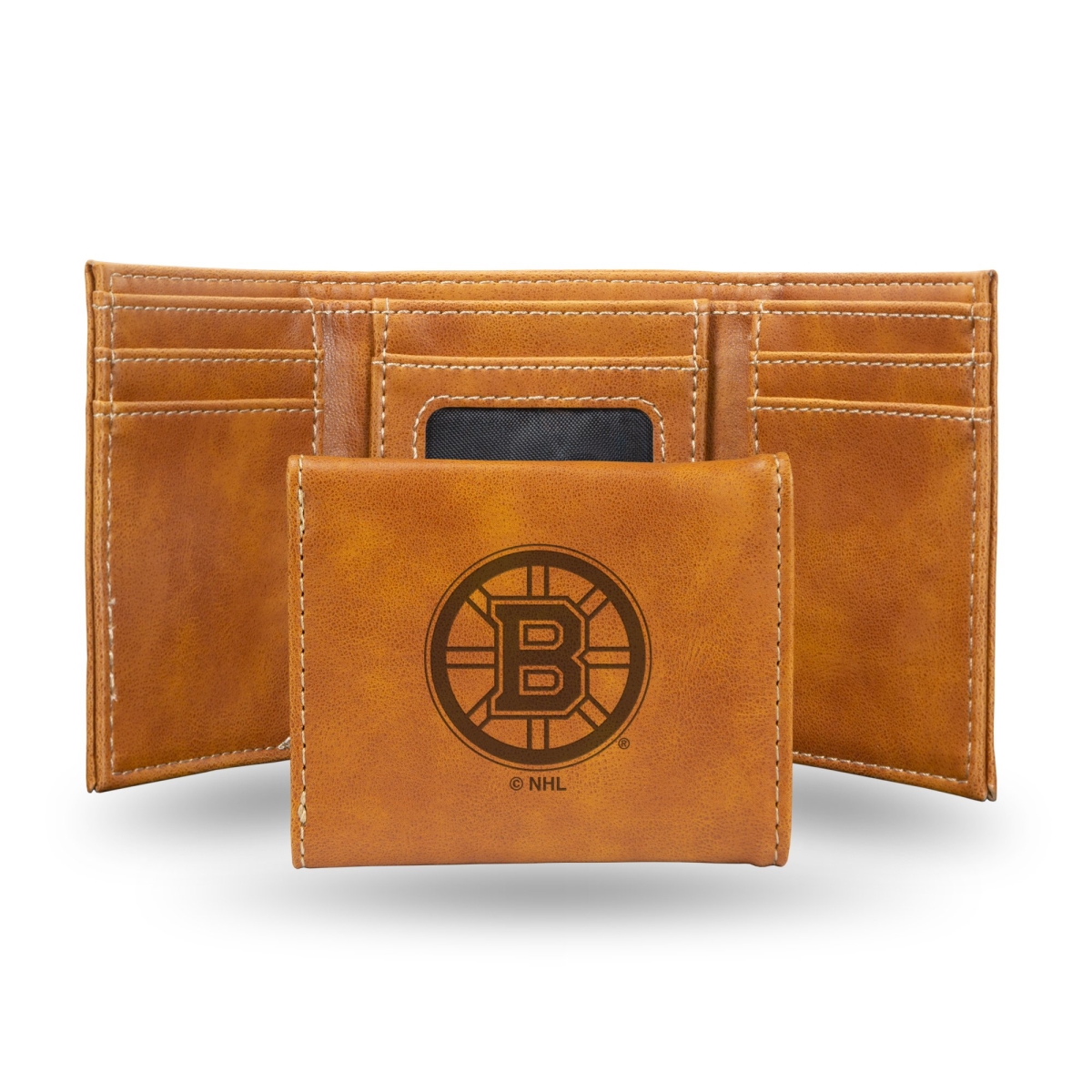 Picture of Rico LETRI7301BR NHL Boston Bruins Laser Engraved Brown Trifold Wallet