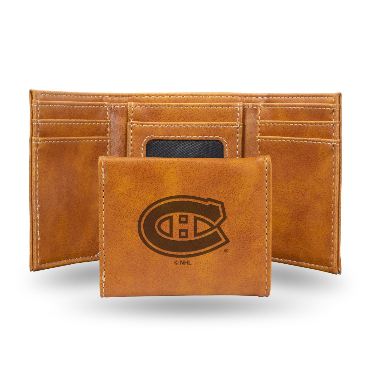 Picture of Rico LETRI8201BR NHL Montreal Canadiens Laser Engraved Brown Trifold Wallet