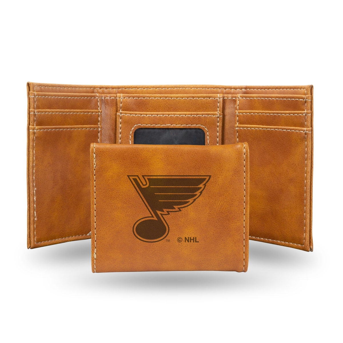 Picture of Rico LETRI8601BR NHL St. Louis Blues Laser Engraved Brown Trifold Wallet