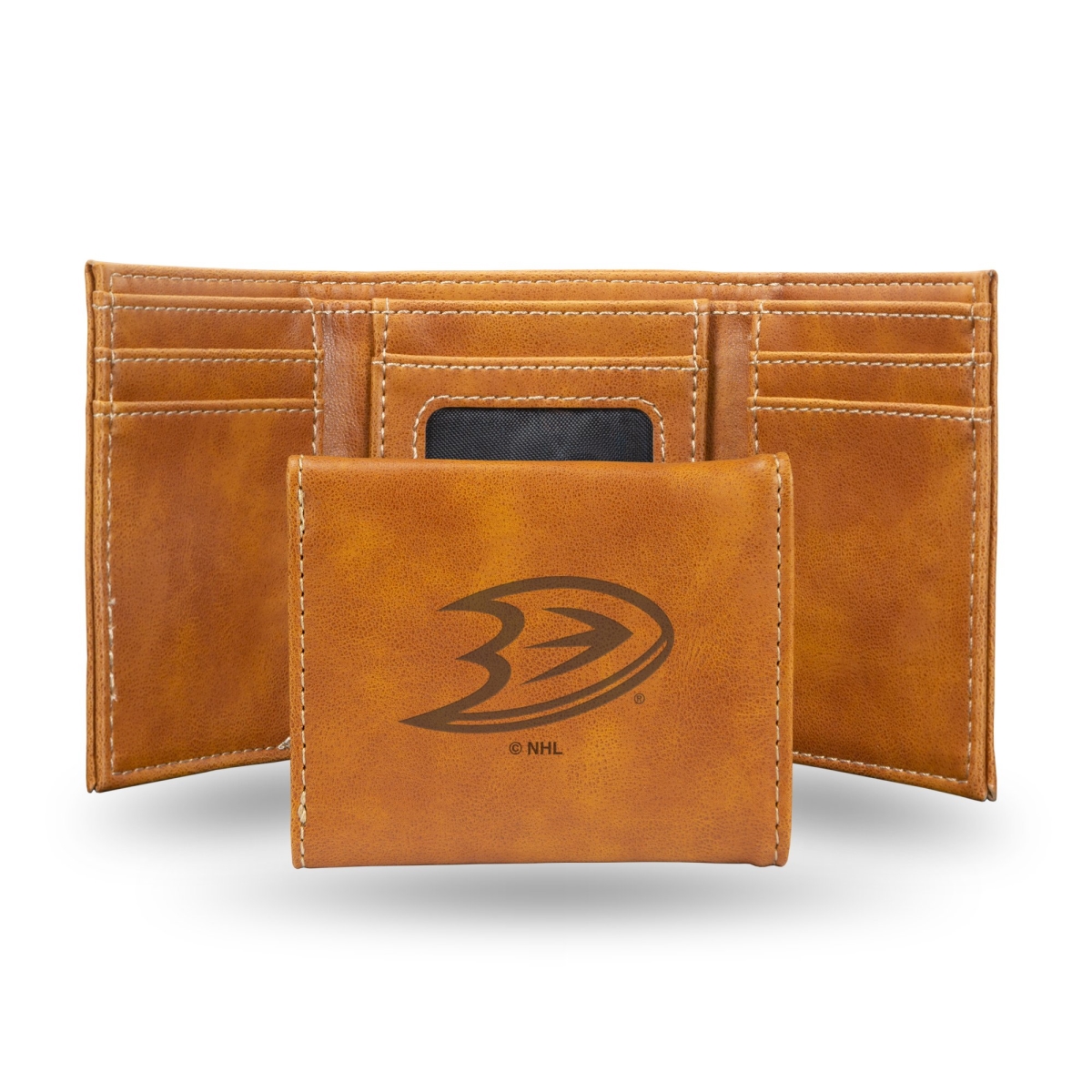 Picture of Rico LETRI9401BR NHL Anaheim Ducks Laser Engraved Brown Trifold Wallet