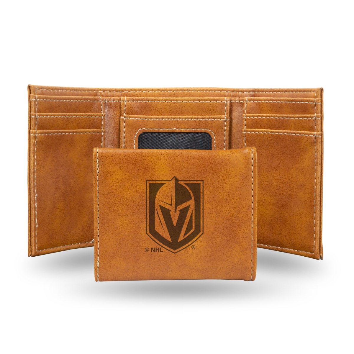 Picture of Rico LETRI9901BR NHL Vegas Golden Knights Laser Engraved Brown Trifold Wallet