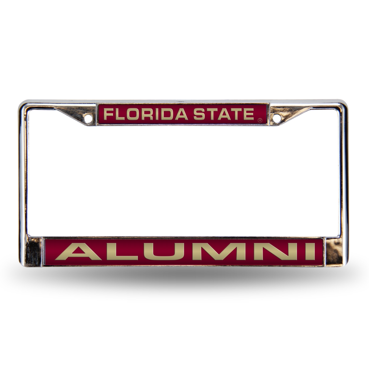 FCLA100210 12 x 6 in. NCAA Florida State Seminoles Alumni Laser Chrome License Plate Frame - Red with Gold Lettering