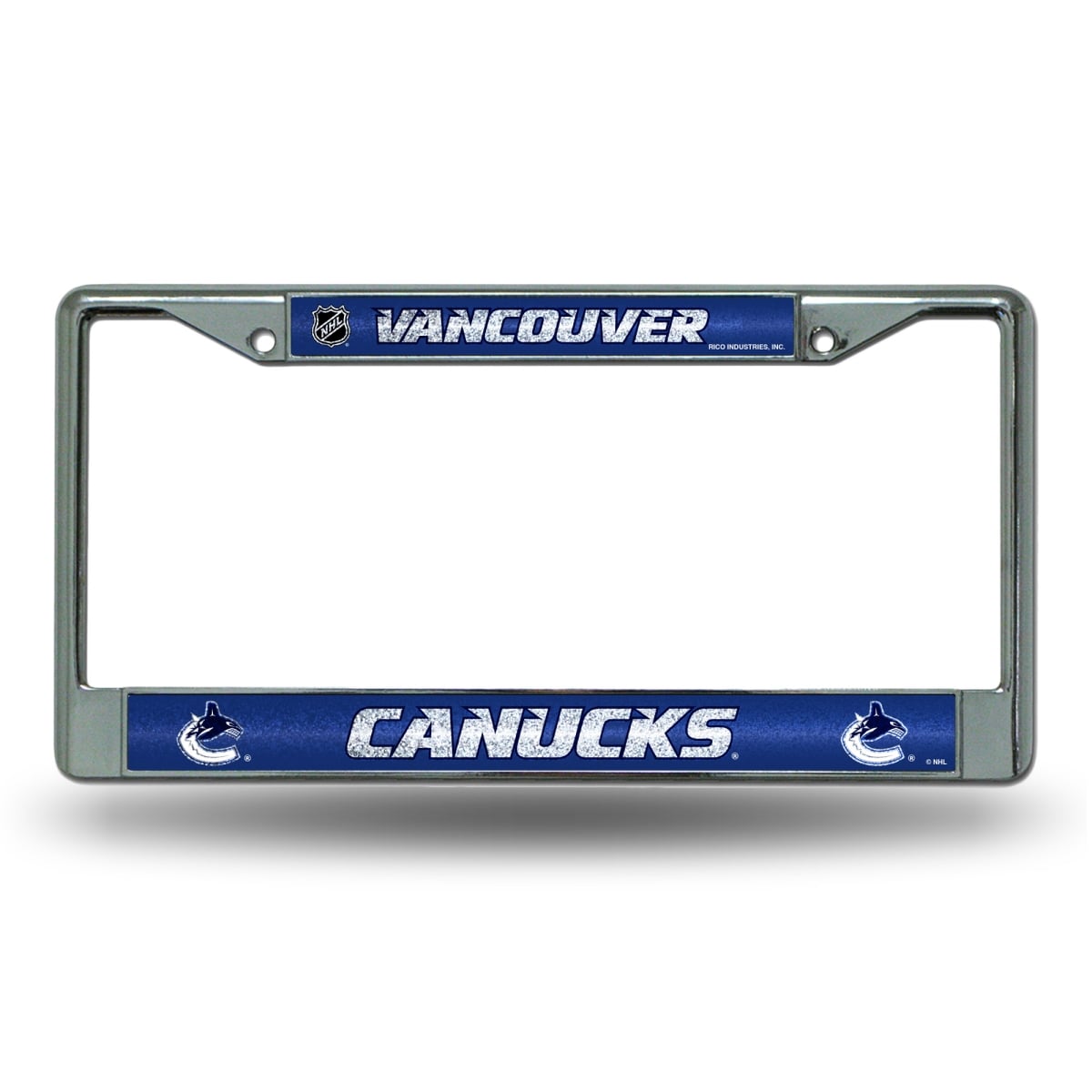 FCGL8801 12 x 6 in. NHL Vancouver Canucks Glitter Chrome License Plate Frame, Blue & White