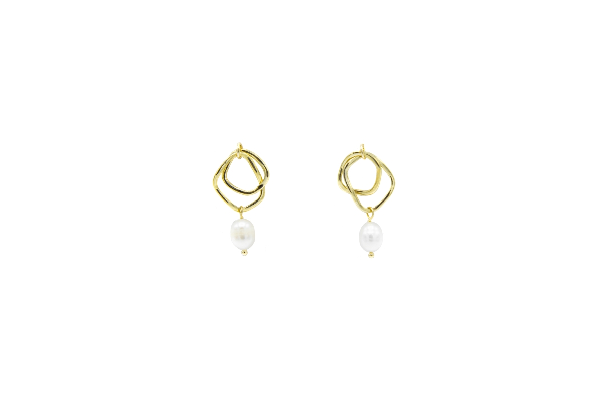 Picture of Y2 YZJ26 4 x 3.15 in. 0.65 oz Modern Abstract with Dangling Pearl Earrings in Gold Tone