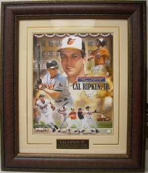 CTBL-001103a Cal Ripken, Jr.Signed Baltimore Orioles Collage Custom Leather Framed HOF 2007 - 16 x 20