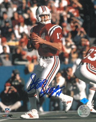 Picture of Athlon CTBL-017799 Steve Grogan Signed New England Patriots 16 x 20 Photo - Red Jersey Dropback