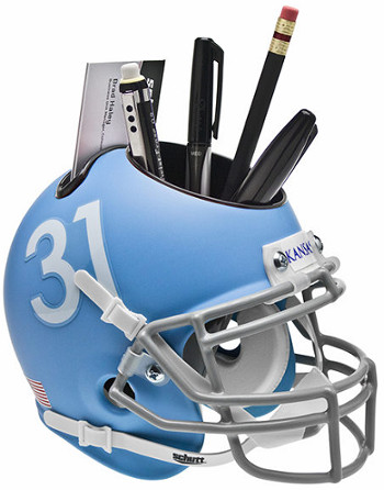 Picture of Athlon CTBL-016722 Kansas Jayhawks Matte Blue NCAA Football TB Schutt Mini Helmet Desk Caddy