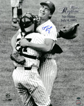 Picture of Athlon CTBL-017226 Dave Righetti Signed New York Yankees B&W Photo - Celebration Hug-No Hitter - July 4&#44; 1983 - 16 x 20