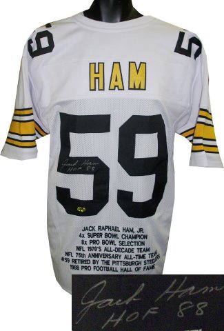 CTBL-014539N Jack Ham Signed White TB Custom Stitched Pro Style Football Jersey HOF 88 with Embroidered Stats XL