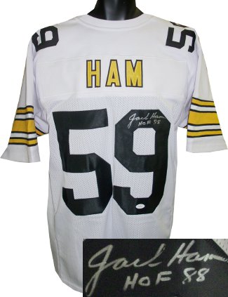 CTBL-014596N Jack Ham Signed White TB Custom Stitched Pro Style Football Jersey HOF 88 XL- JSA Hologram