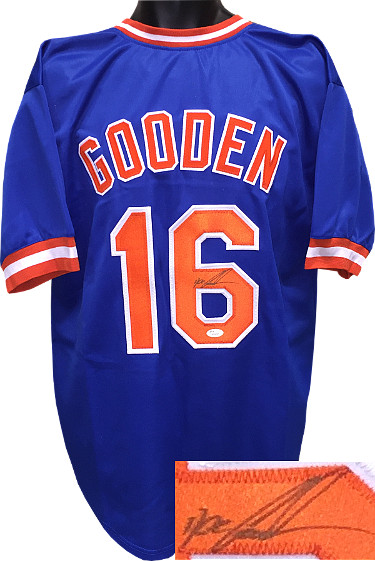 CTBL-a16441N Dwight Gooden Signed Blue TB Custom Stitched Baseball Jersey XL- JSA Hologram