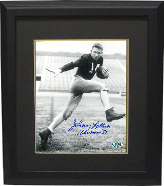 Picture of RDB Holdings & Consulting CTBL-BB16270 8 x 10 in. Johnny Lattner Signed Notre Dame Fighting Irish Black & White Photo Custom Framed Heisman 1953