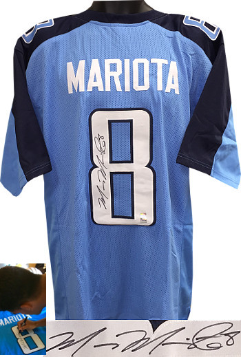 CTBL-019151N Marcus Mariota Signed Light Blue Custom Stitched Pro Style Football Jersey - Mariota Hologram, Extra Large