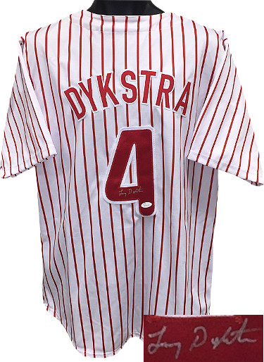 CTBL-017930N White Pinstripe TB Custom Stitched Lenny Dykstra Signed Baseball Jersey, JSA Hologram - Extra Large