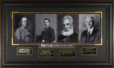 CTBL-019726c 23 x 38 in. Alexander Graham Bell American Innovators UnSigned Eng Sig Series Leather Framed Photo with Franklin, Edison & Ford