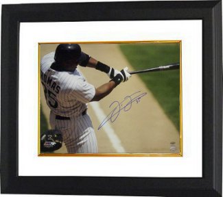 CTBL-BW14020 Frank Thomas Signed Chicago Sox Color Photo Batting Horizontal Custom Framed - Hall of Fame 2014 - White - 16 x 20