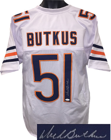 Picture of Athlon Sports CTBL-022208 Dick Butkus Signed White TB Custom Stitched Pro Style Football Jersey - JSA Witnessed Hologram, Extra Large
